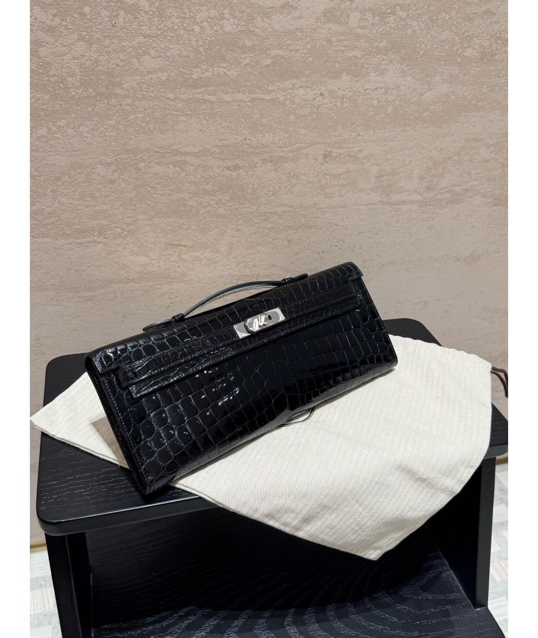 HERMES Черная кожаная сумка с короткими ручками, фото 4