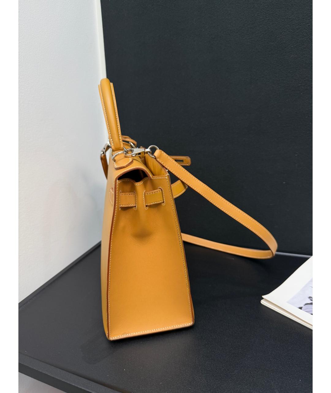HERMES Желтая кожаная сумка с короткими ручками, фото 2