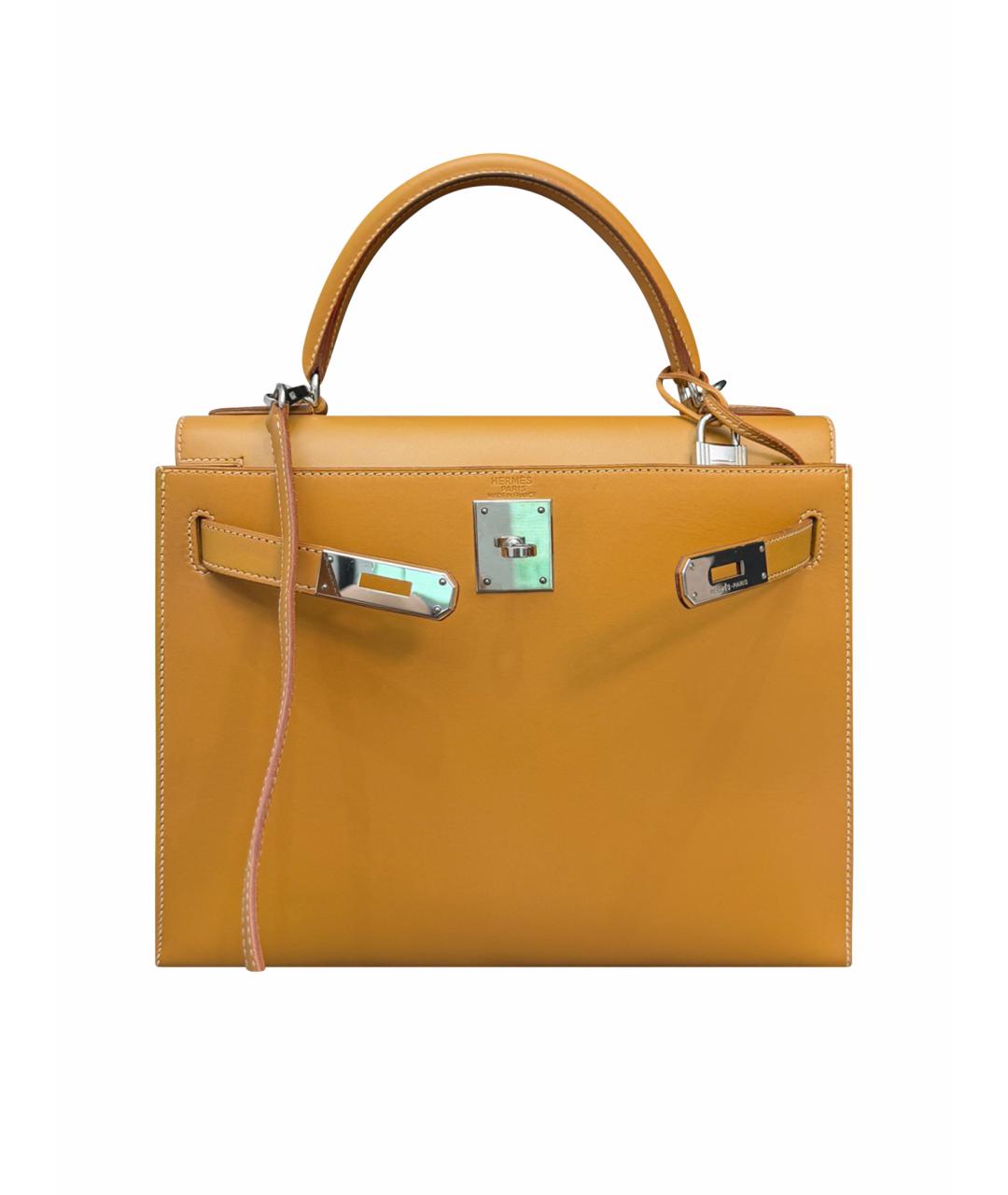 HERMES Желтая кожаная сумка с короткими ручками, фото 1