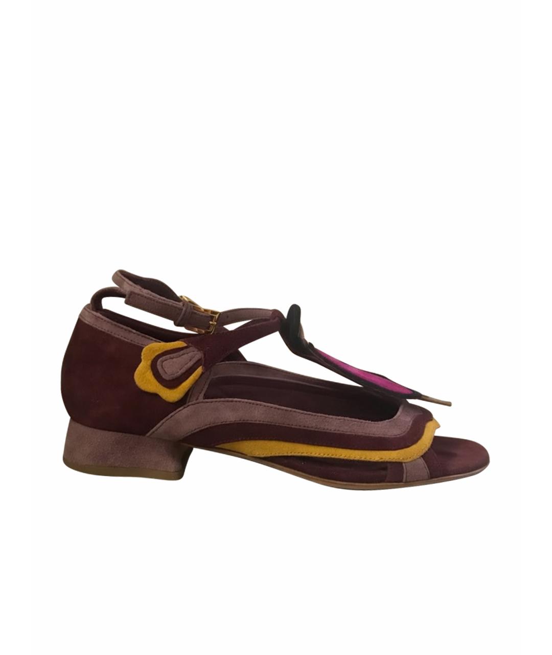 PRADA Бордовые замшевые босоножки, фото 1