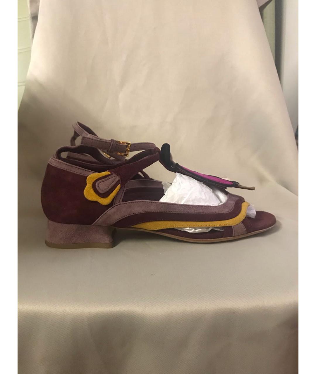 PRADA Бордовые замшевые босоножки, фото 5