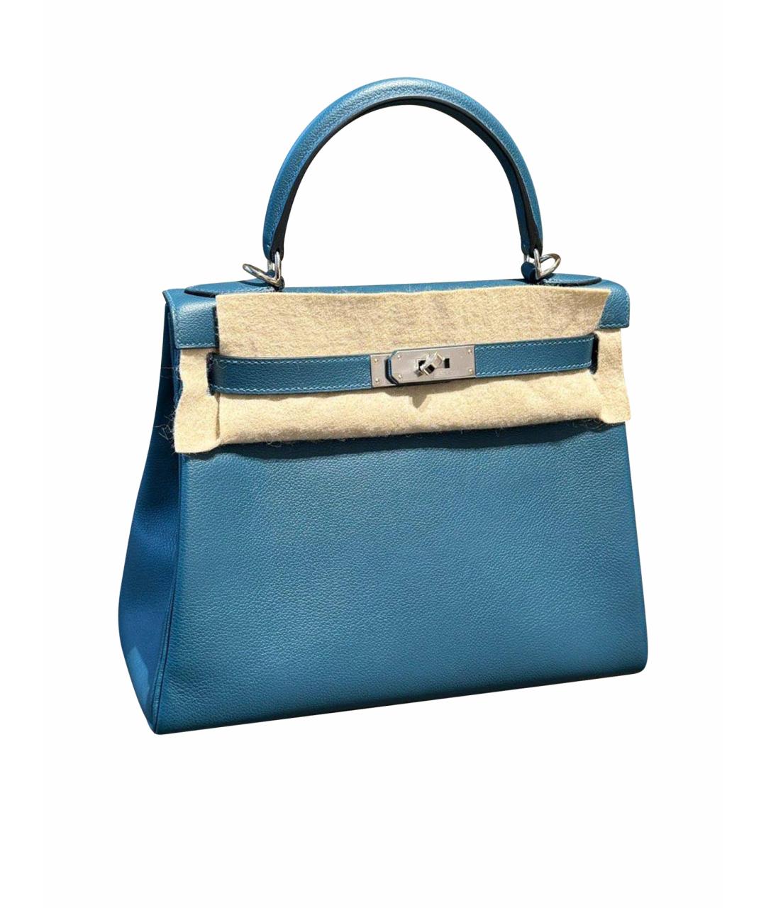 HERMES Синяя кожаная сумка с короткими ручками, фото 1