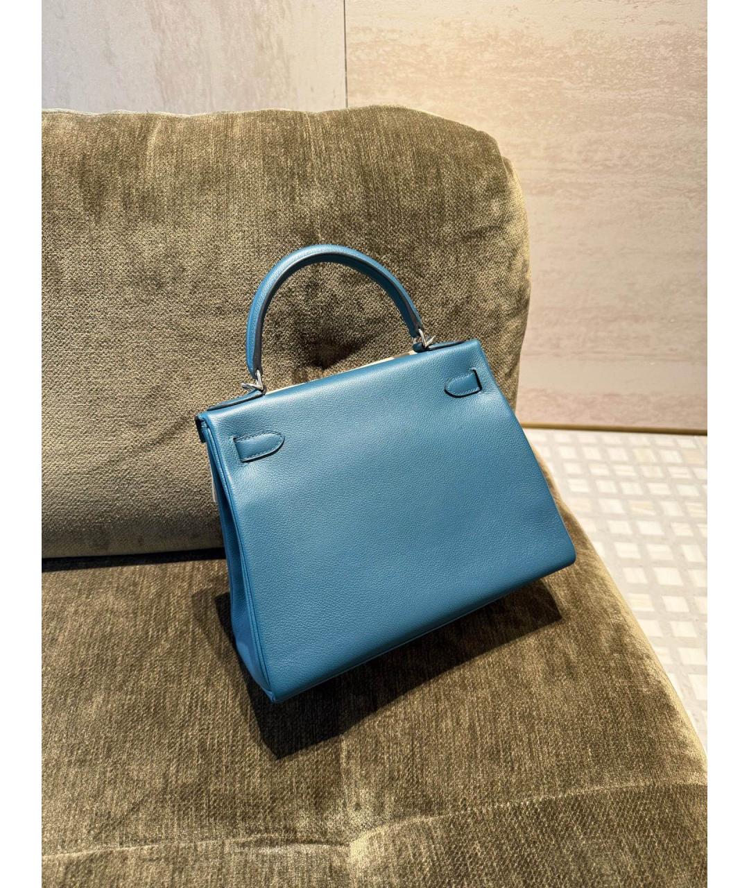 HERMES Синяя кожаная сумка с короткими ручками, фото 2