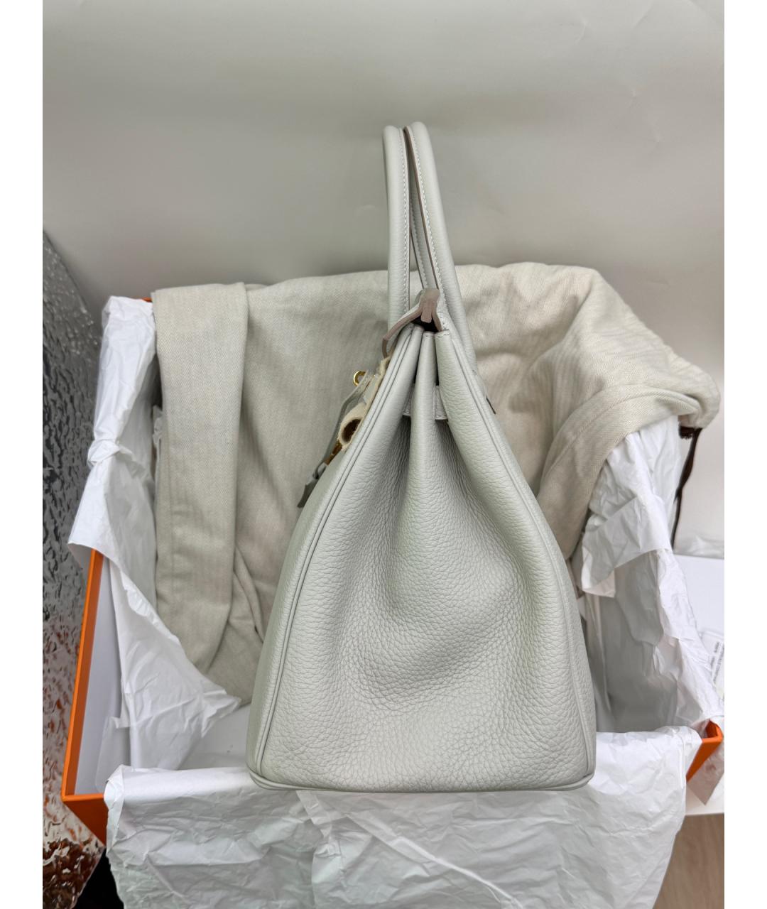 HERMES Серая кожаная сумка с короткими ручками, фото 4