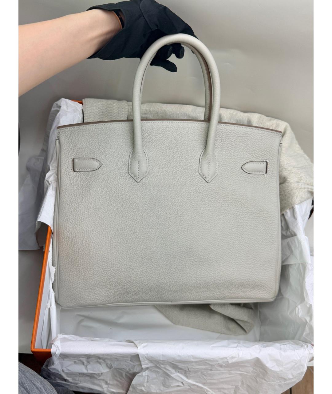 HERMES Серая кожаная сумка с короткими ручками, фото 3