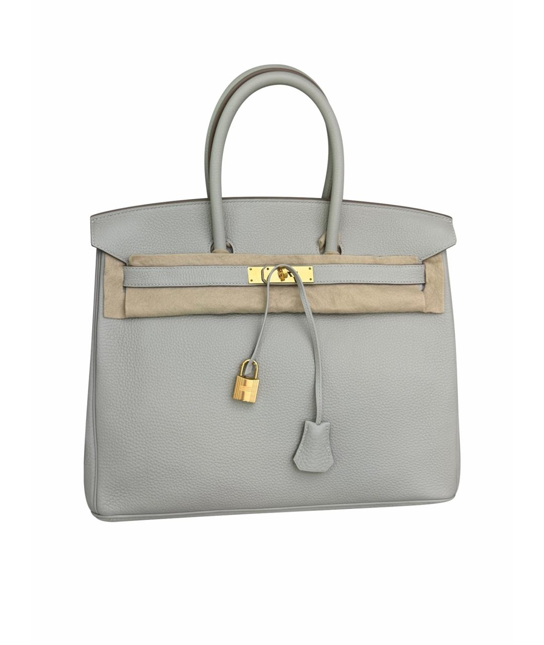 HERMES Серая кожаная сумка с короткими ручками, фото 1
