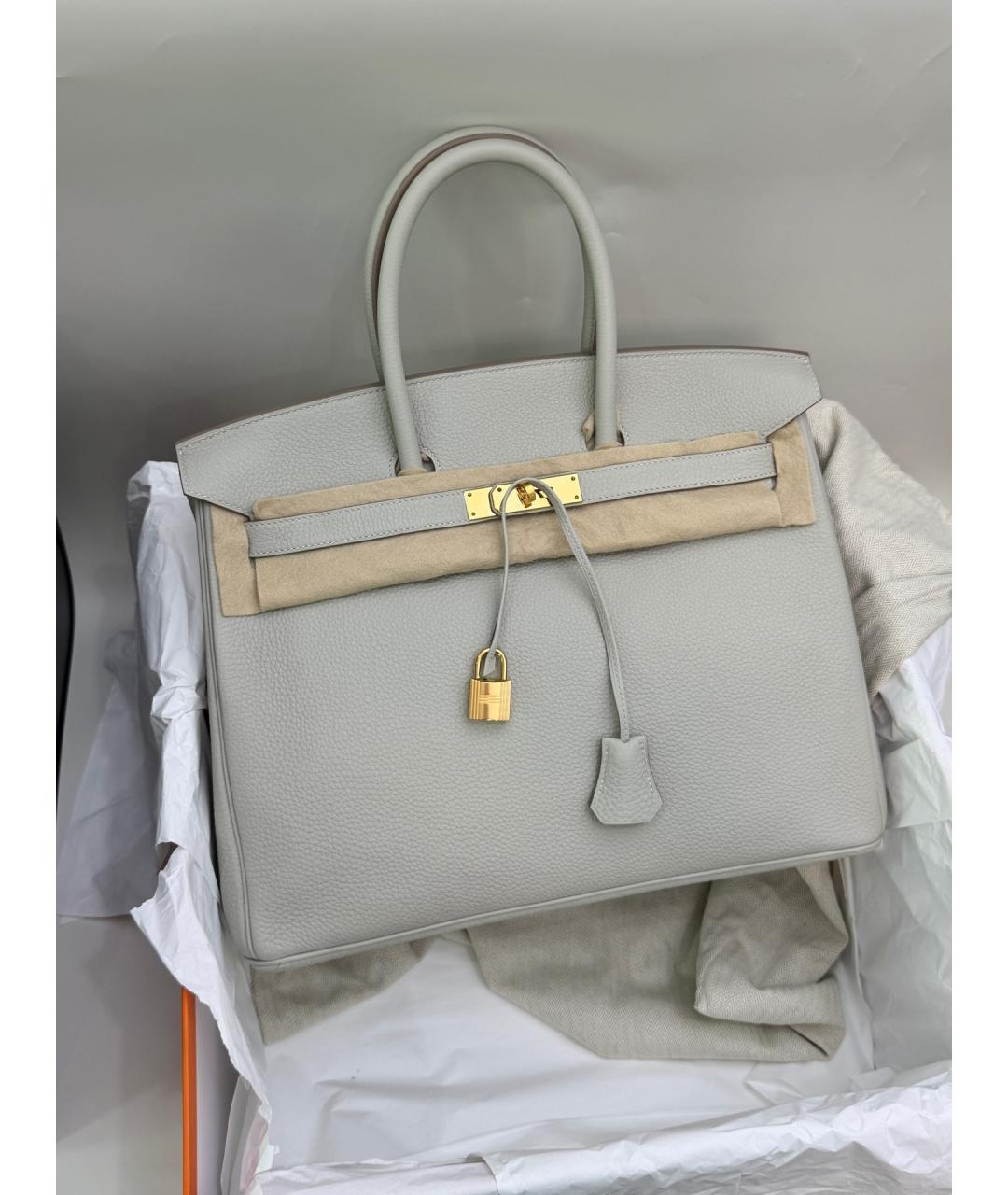 HERMES Серая кожаная сумка с короткими ручками, фото 6