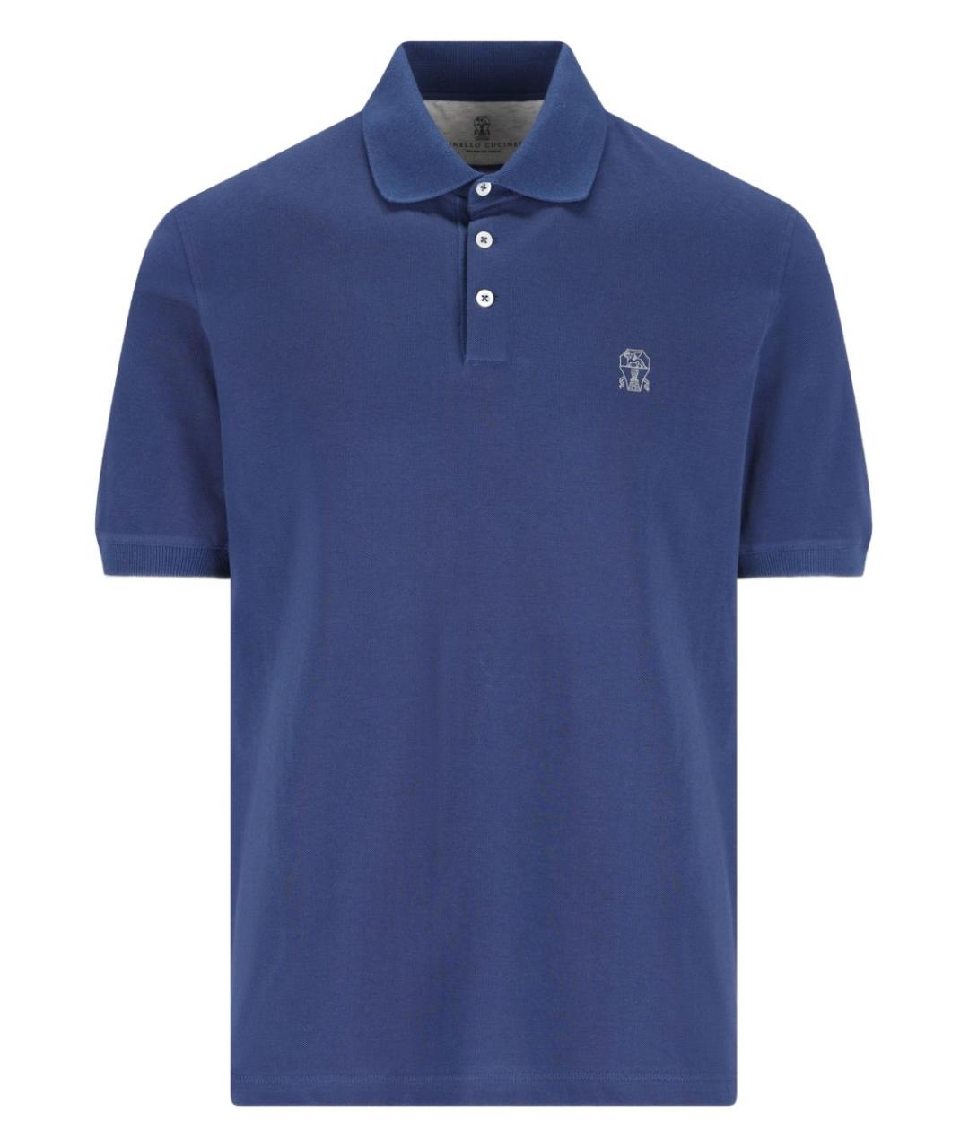 BRUNELLO CUCINELLI Синее хлопковое поло с коротким рукавом, фото 1
