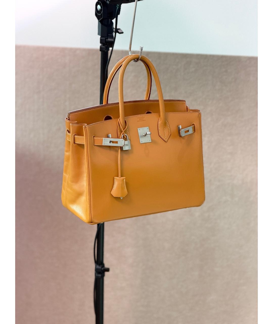 HERMES Желтая кожаная сумка с короткими ручками, фото 4