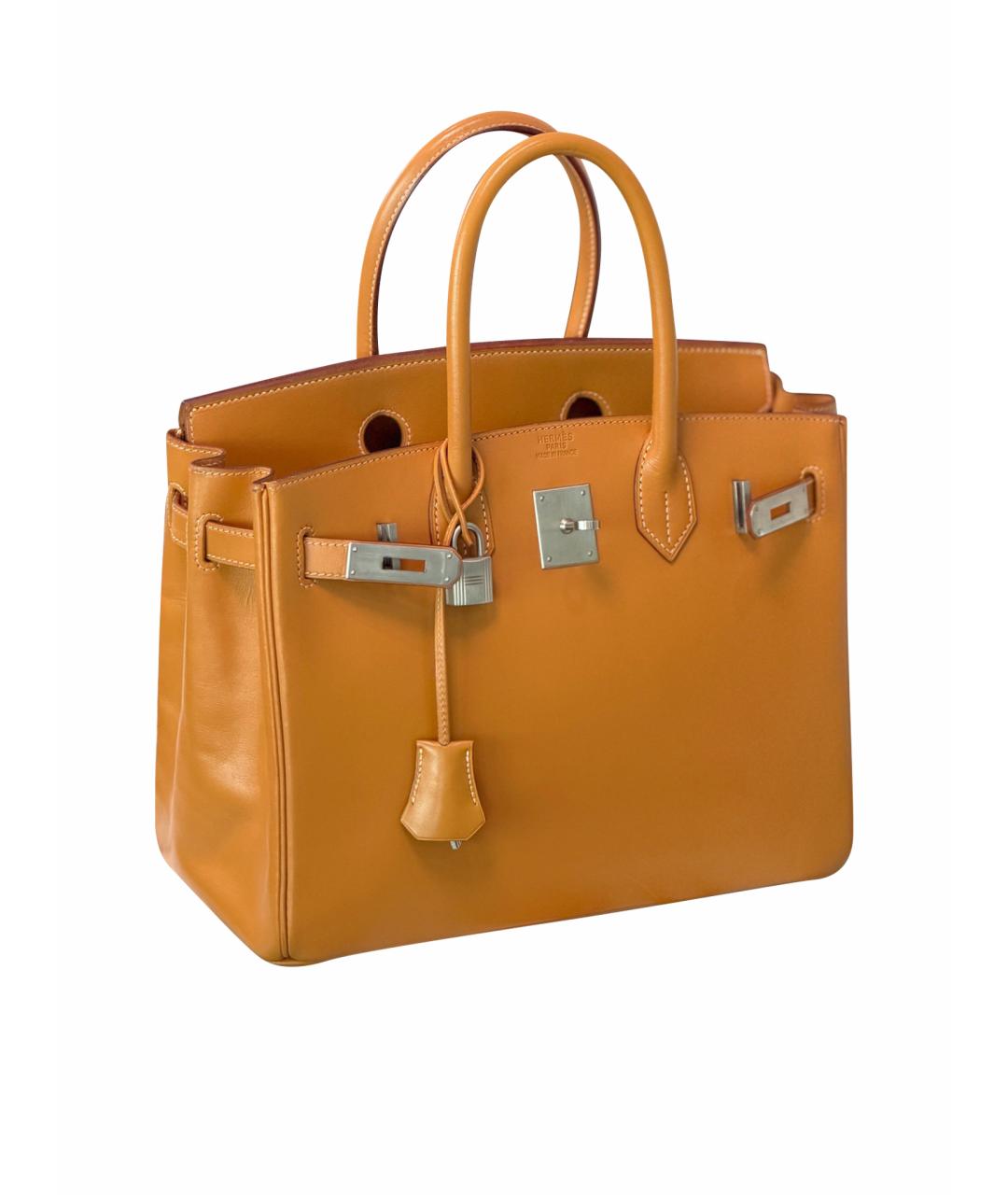 HERMES Желтая кожаная сумка с короткими ручками, фото 1