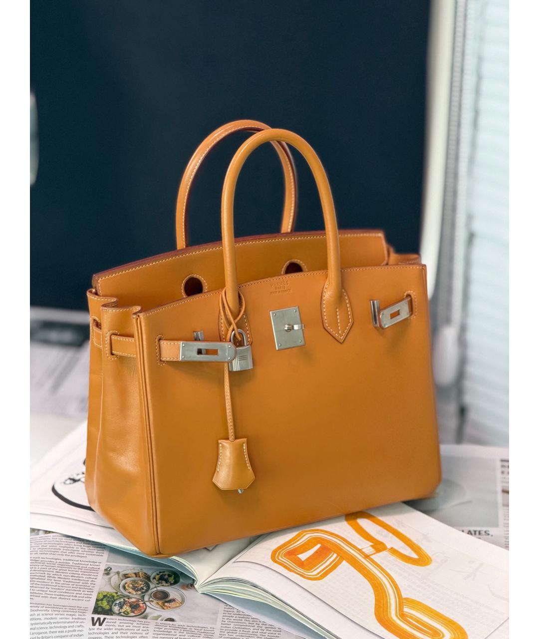 HERMES Желтая кожаная сумка с короткими ручками, фото 5