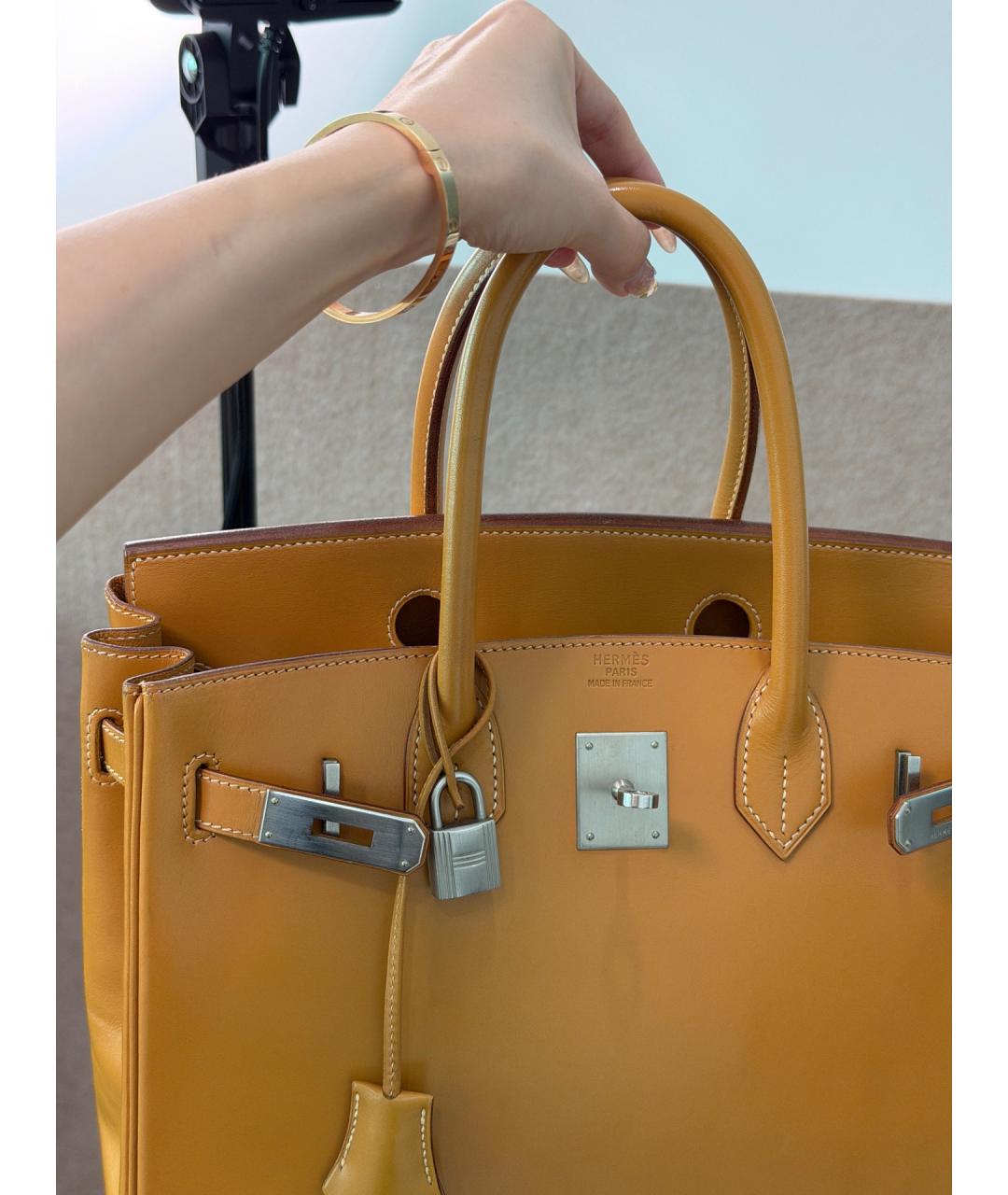 HERMES Желтая кожаная сумка с короткими ручками, фото 2