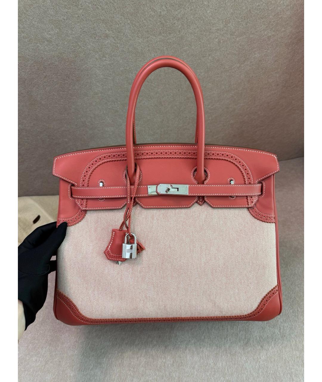 HERMES Красная деним сумка с короткими ручками, фото 3