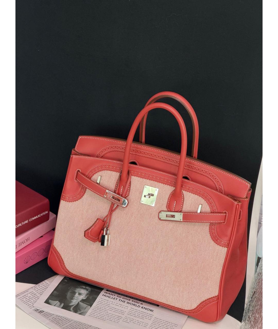 HERMES Красная деним сумка с короткими ручками, фото 9