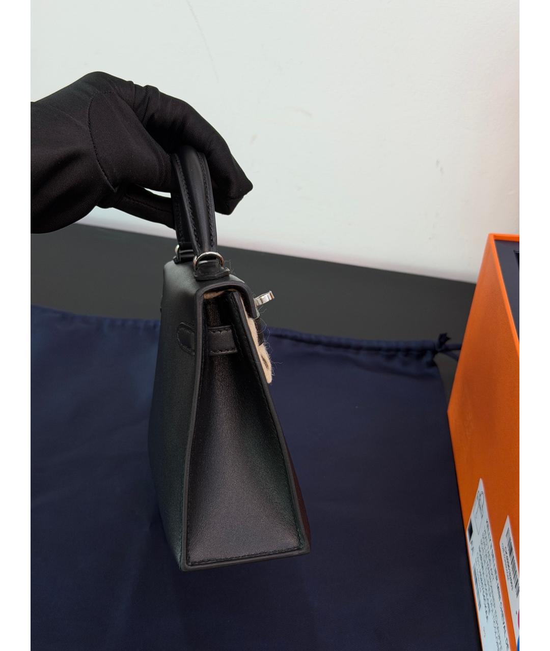 HERMES Черная кожаная сумка с короткими ручками, фото 5