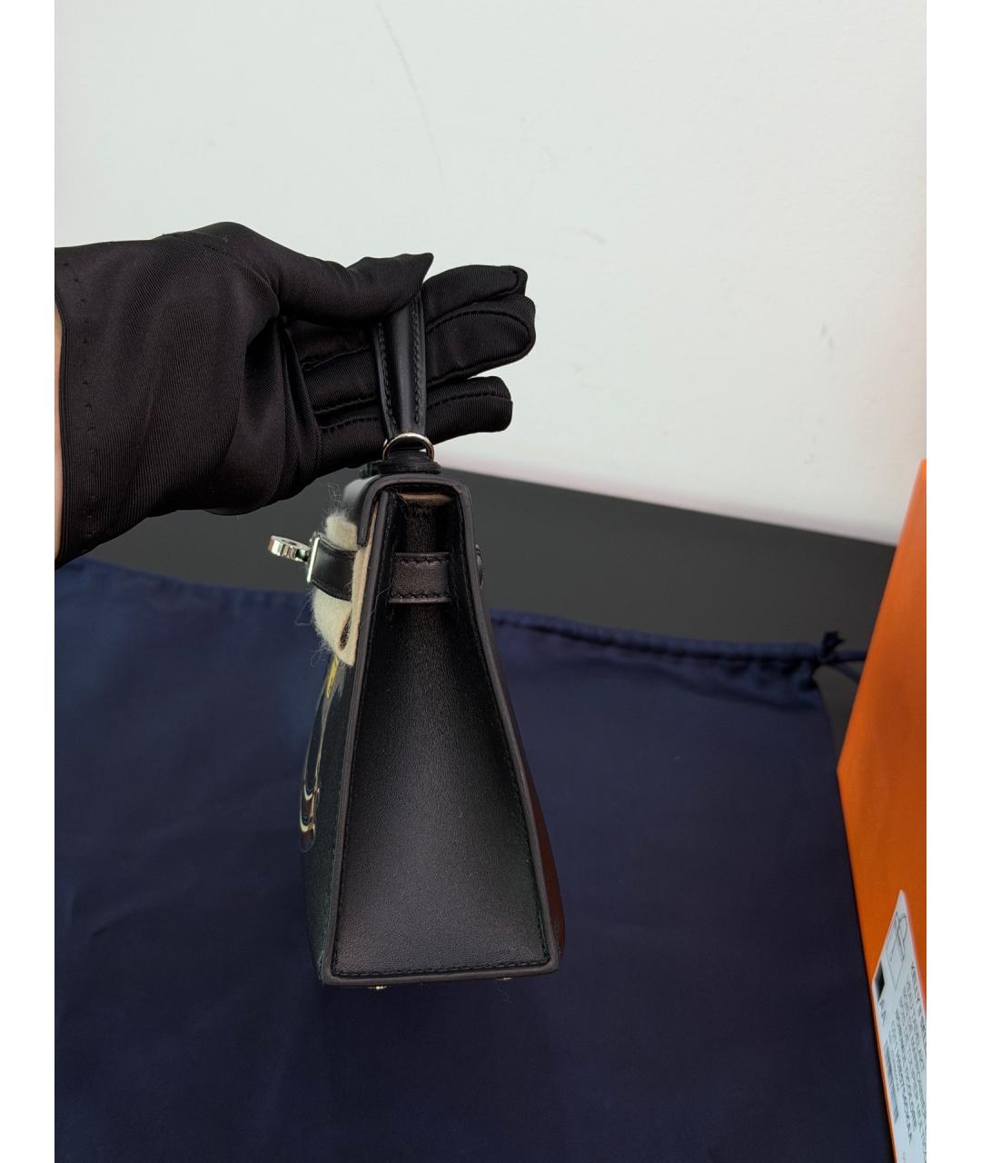 HERMES Черная кожаная сумка с короткими ручками, фото 4