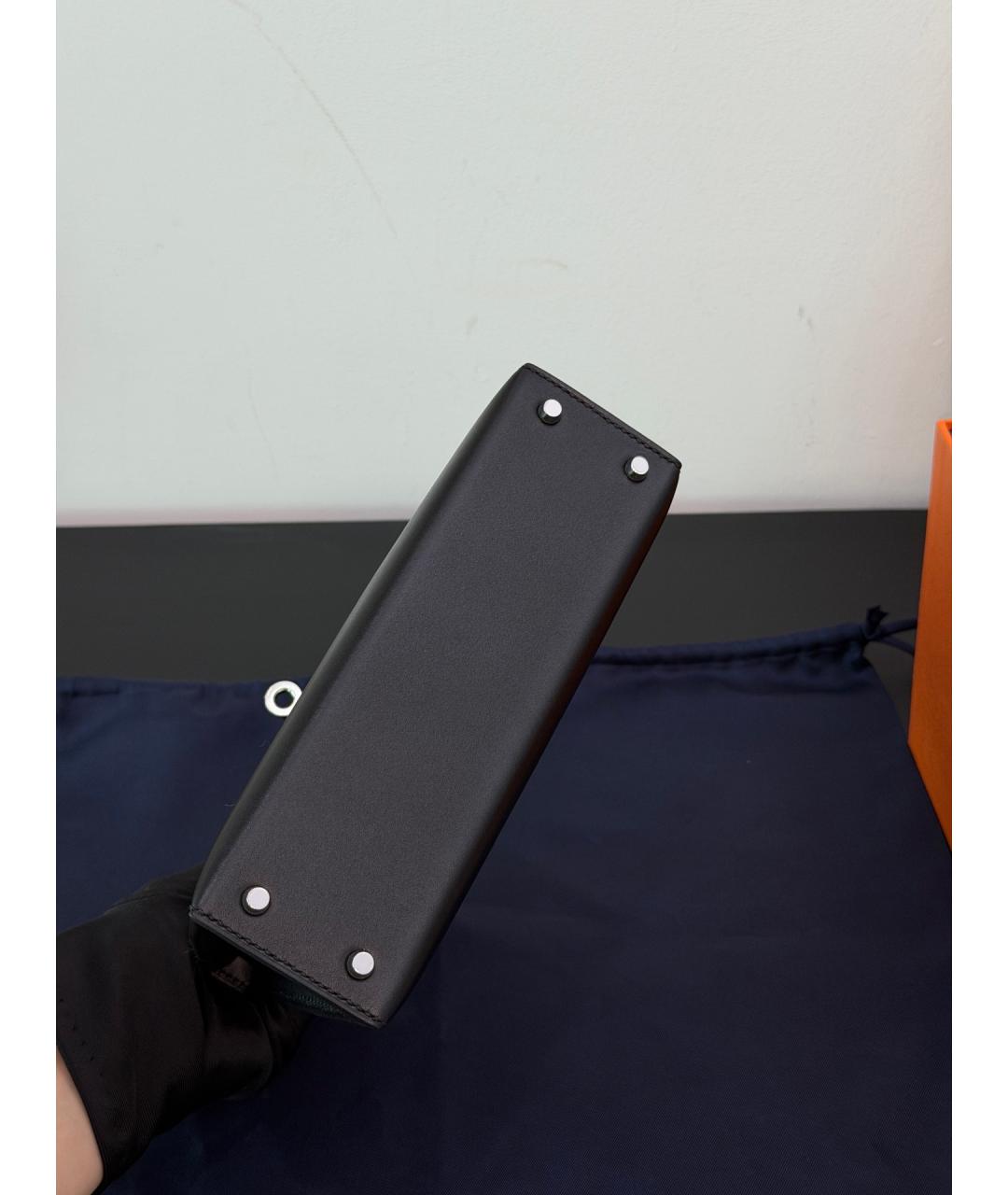 HERMES Черная кожаная сумка с короткими ручками, фото 7