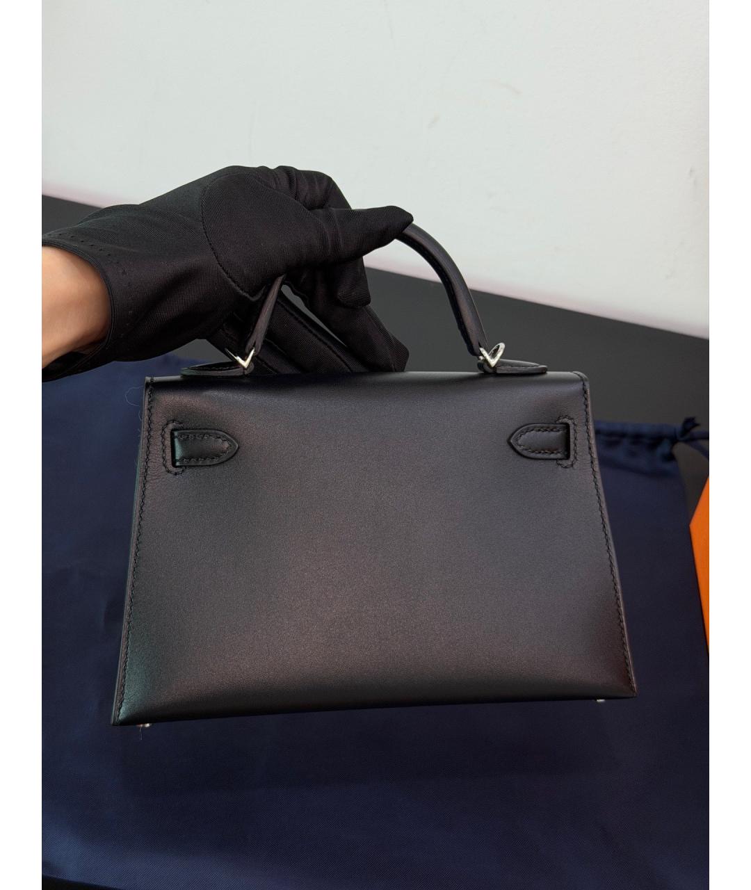 HERMES Черная кожаная сумка с короткими ручками, фото 3