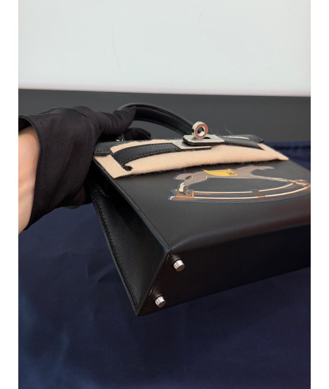 HERMES Черная кожаная сумка с короткими ручками, фото 8