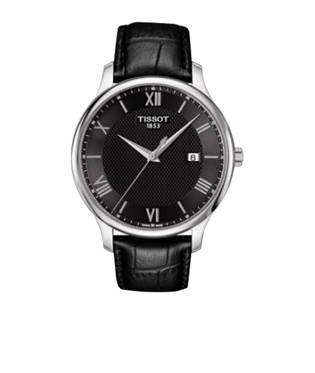TISSOT Серебряные кожаные часы, фото 1