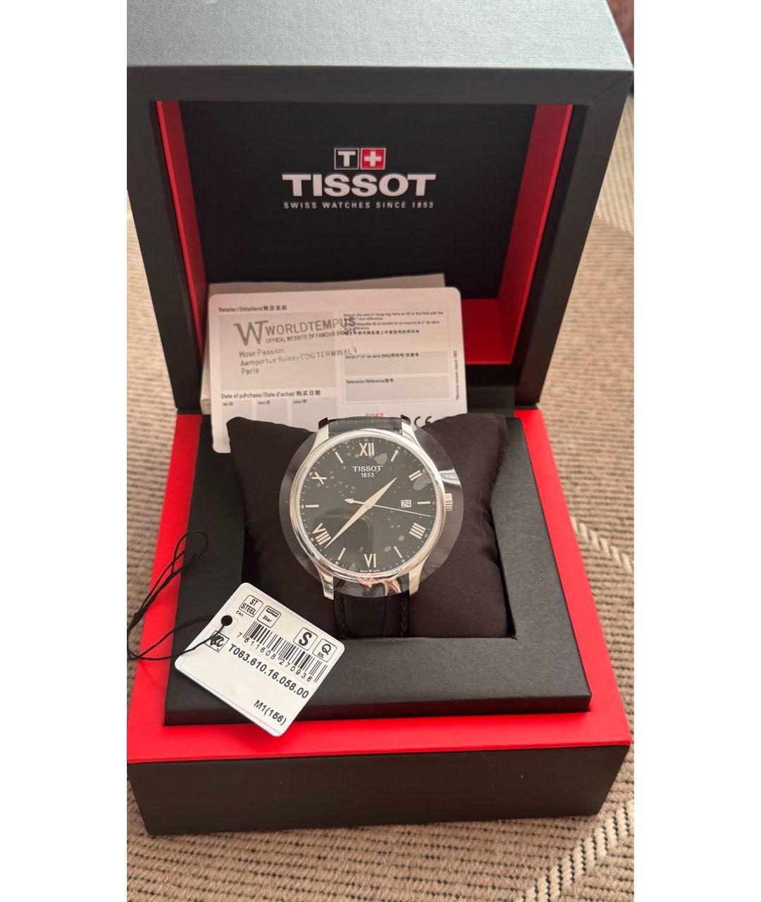 TISSOT Серебряные кожаные часы, фото 2