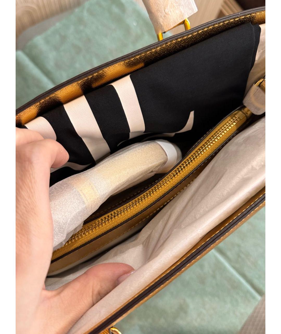 RALPH LAUREN Золотая кожаная сумка тоут, фото 5