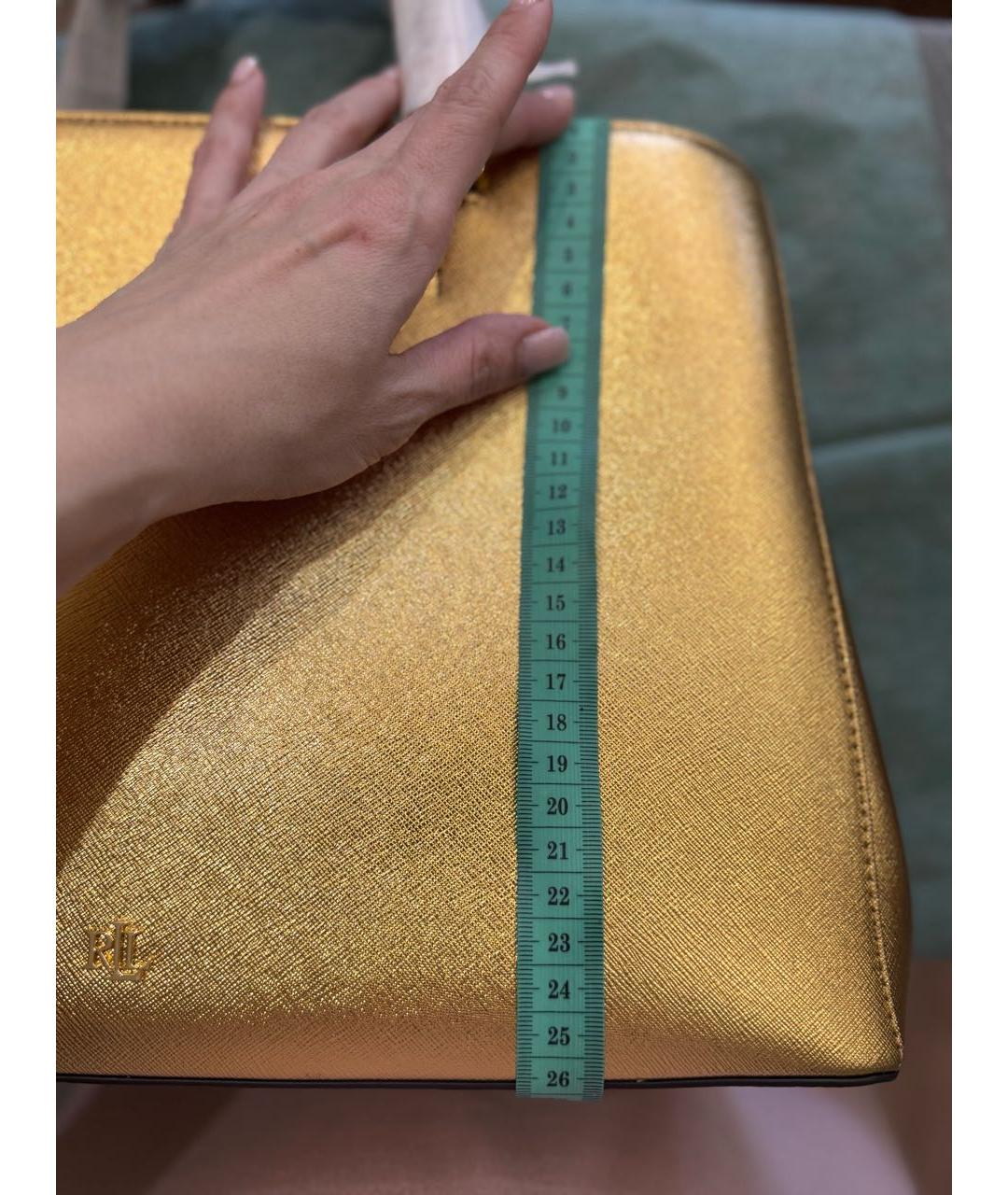 RALPH LAUREN Золотая кожаная сумка тоут, фото 7