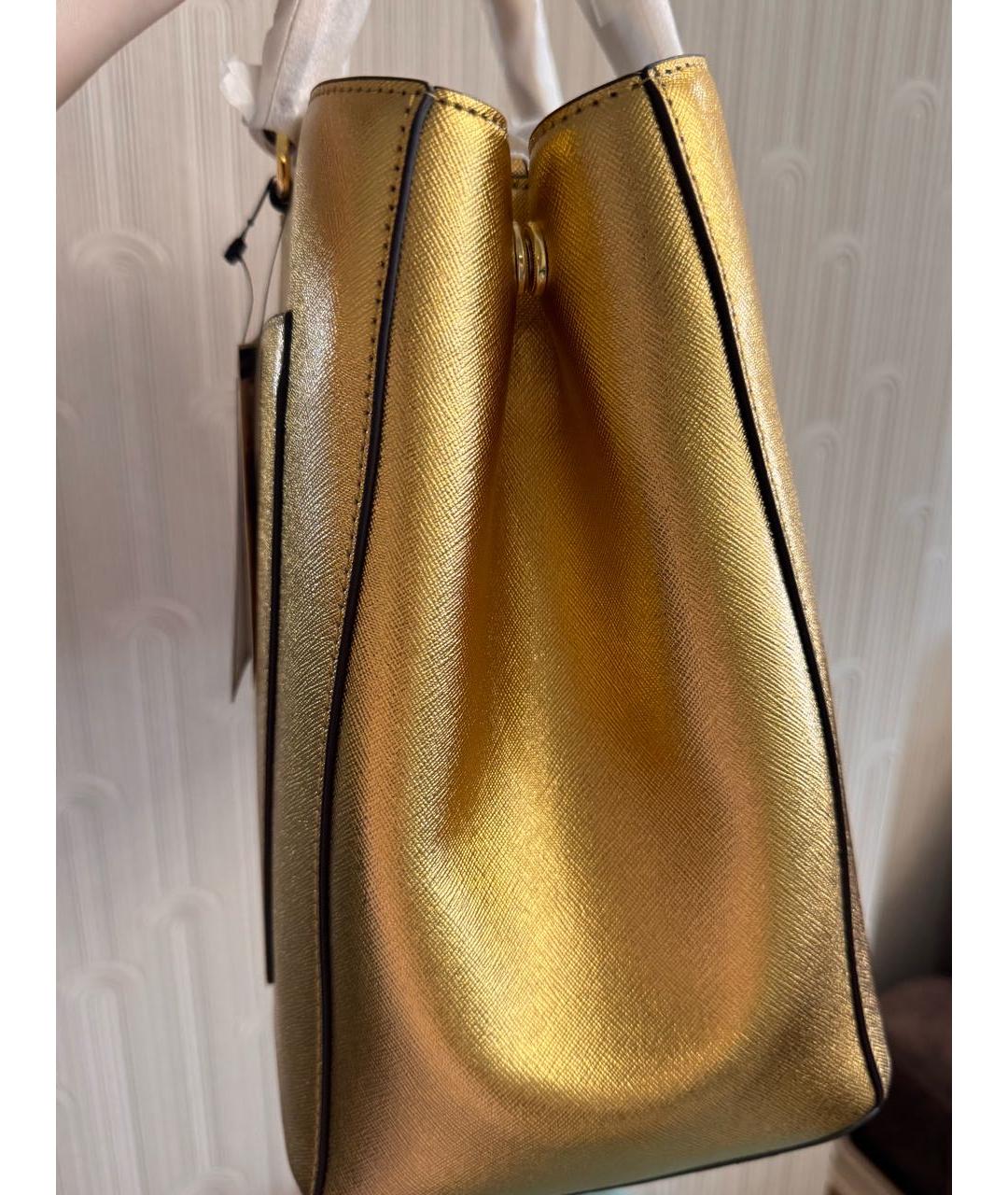 RALPH LAUREN Золотая кожаная сумка тоут, фото 3