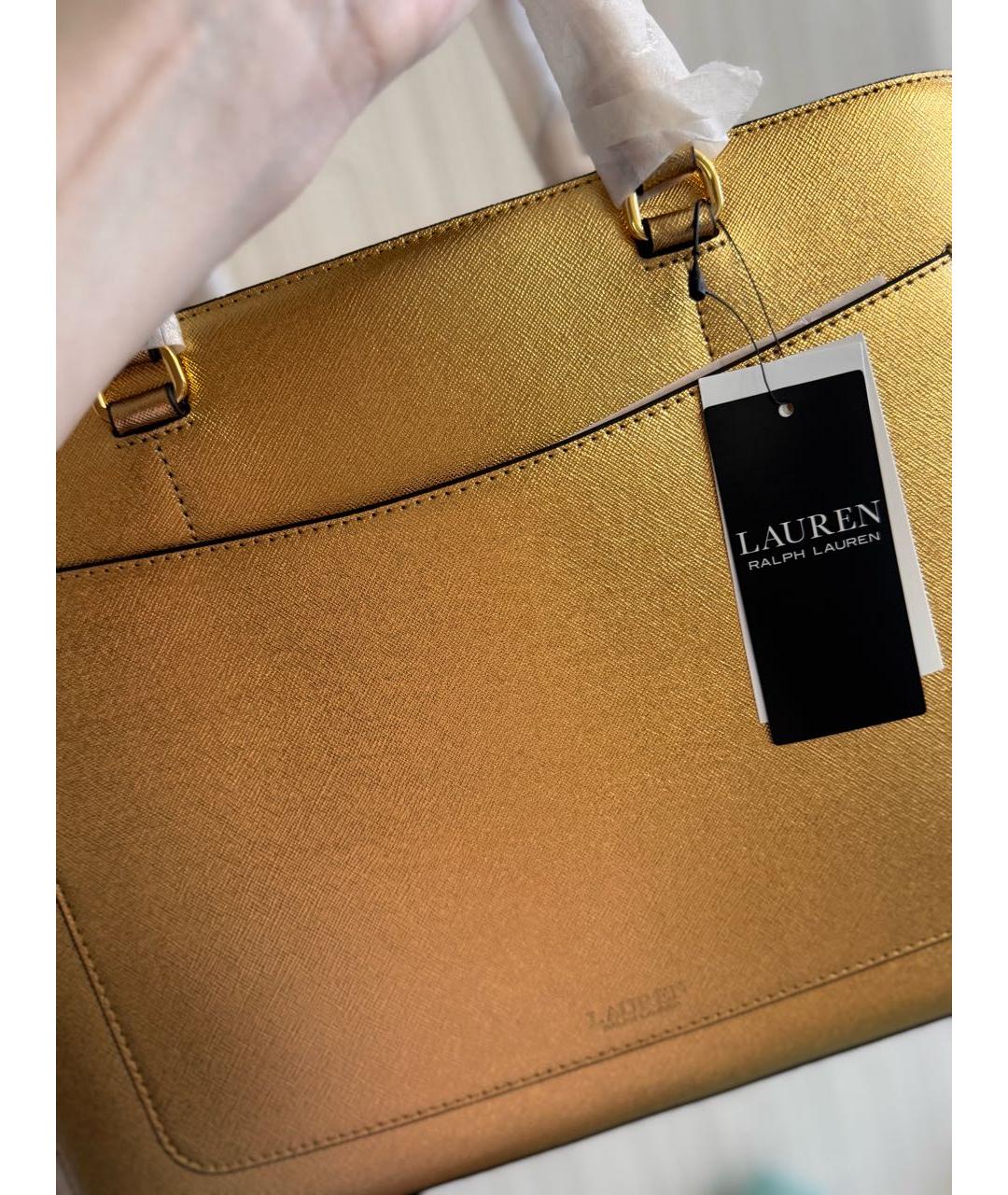 RALPH LAUREN Золотая кожаная сумка тоут, фото 4