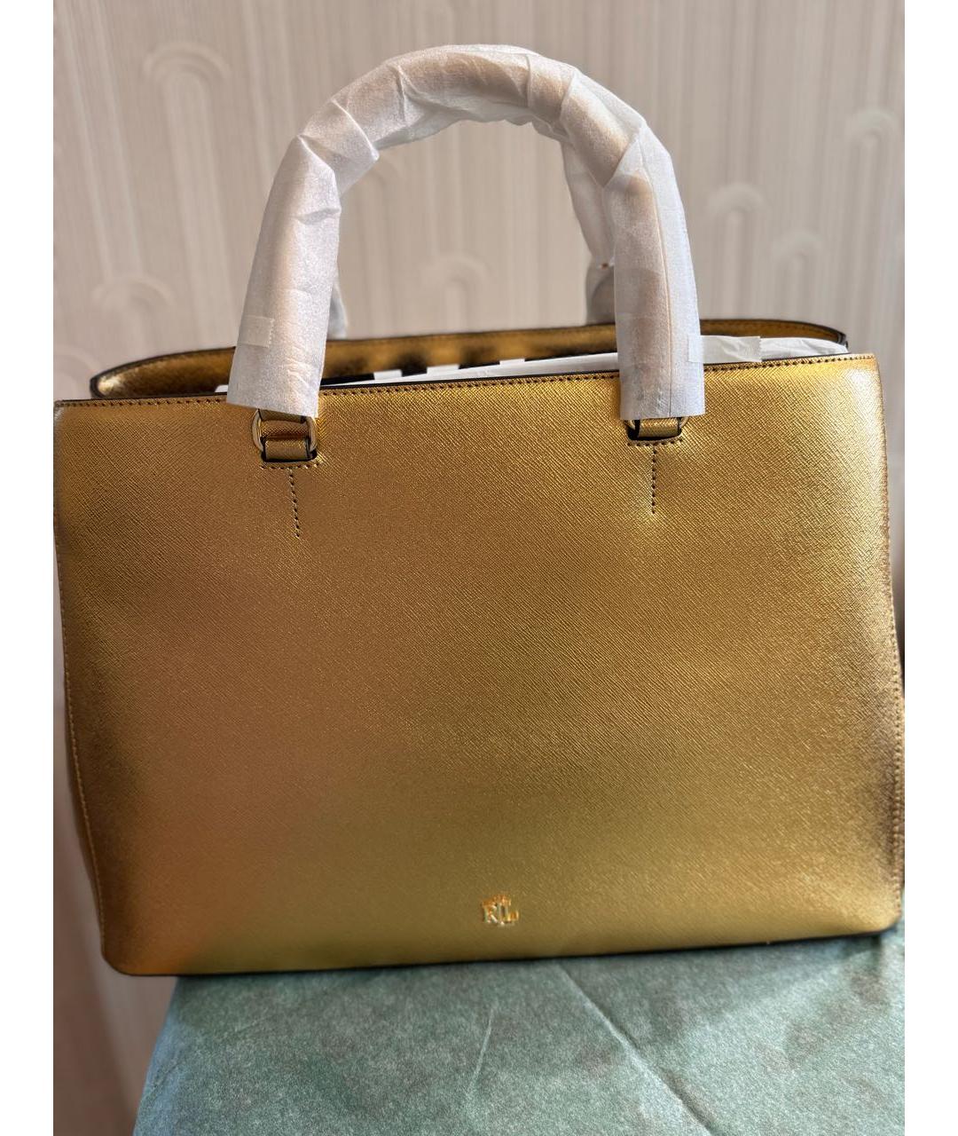 RALPH LAUREN Золотая кожаная сумка тоут, фото 2