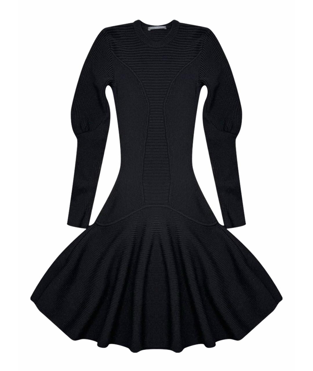 ALEXANDER MCQUEEN Черное шерстяное повседневное платье, фото 1