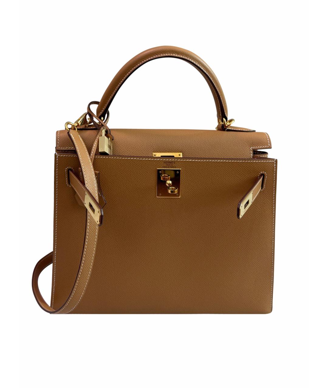 HERMES Коричневая кожаная сумка с короткими ручками, фото 1