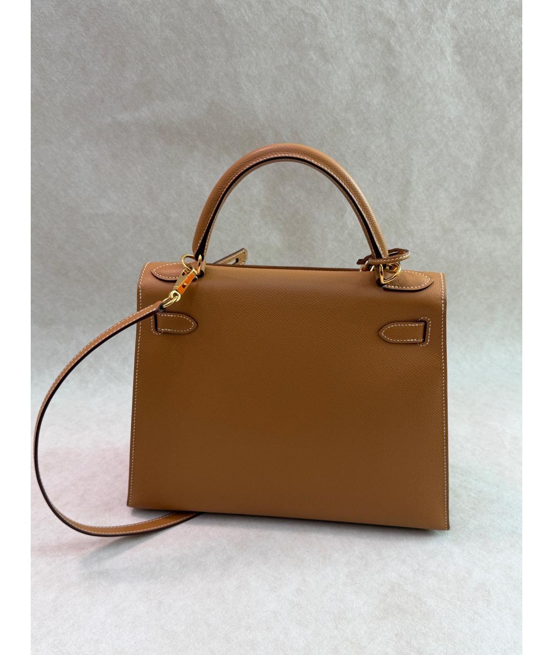 HERMES Коричневая кожаная сумка с короткими ручками, фото 3