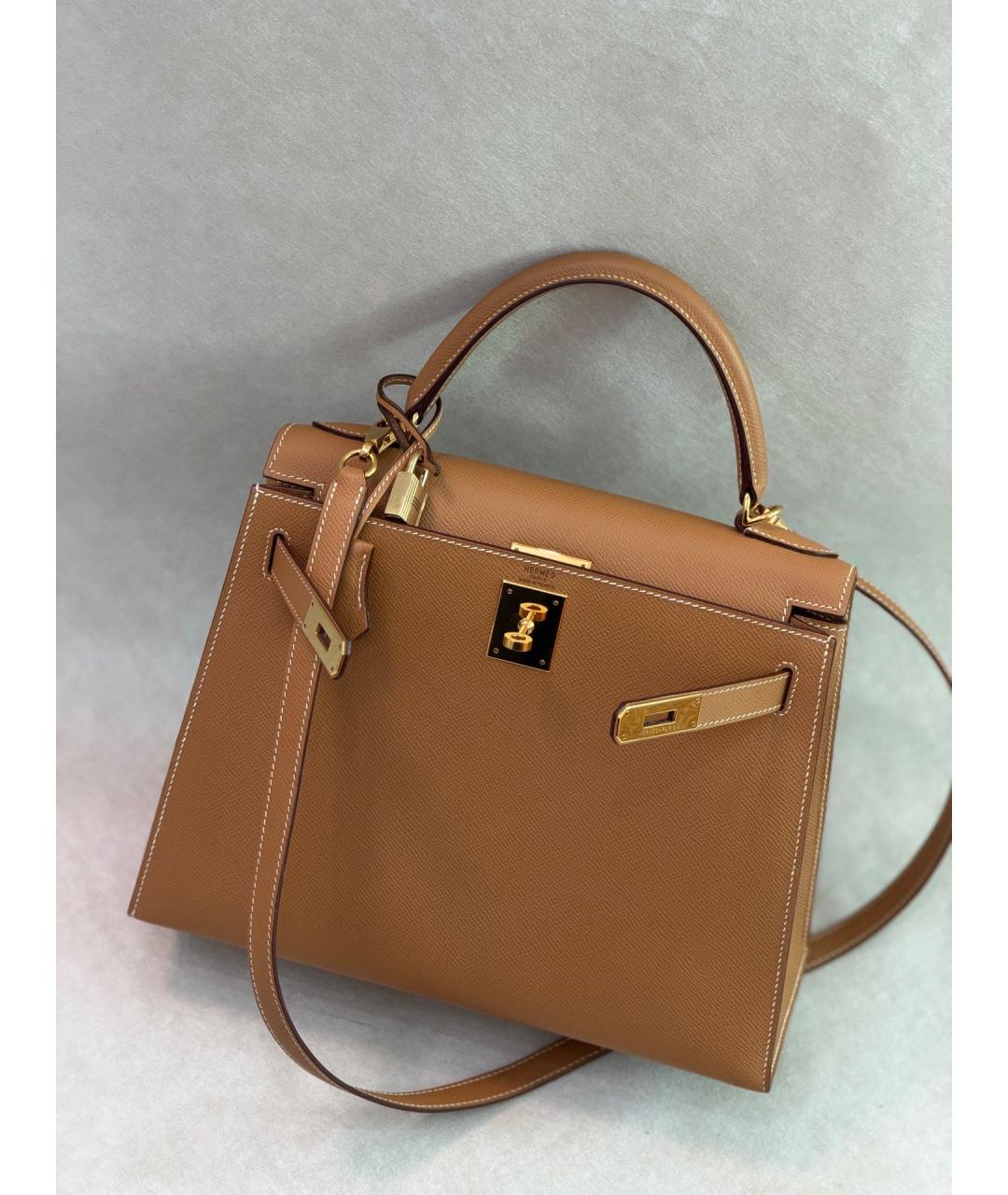 HERMES Коричневая кожаная сумка с короткими ручками, фото 2