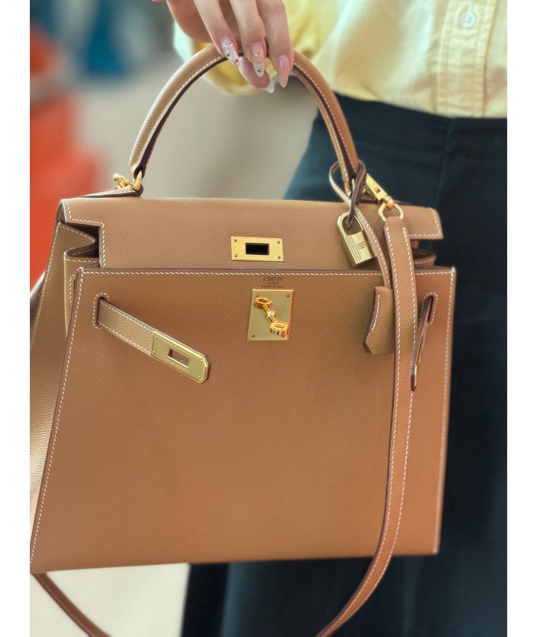 HERMES Коричневая кожаная сумка с короткими ручками, фото 4