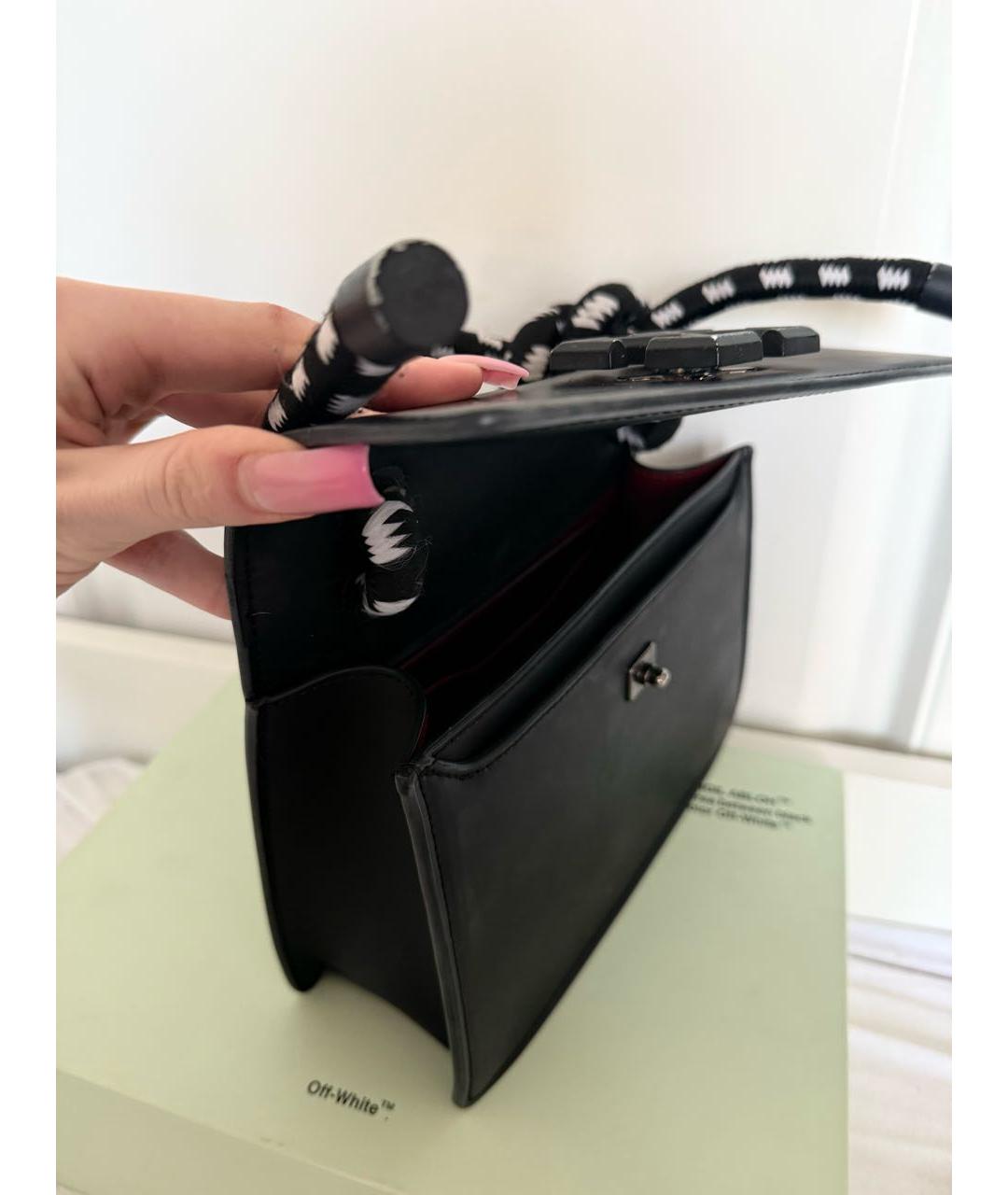 OFF-WHITE Черная кожаная сумка с короткими ручками, фото 4