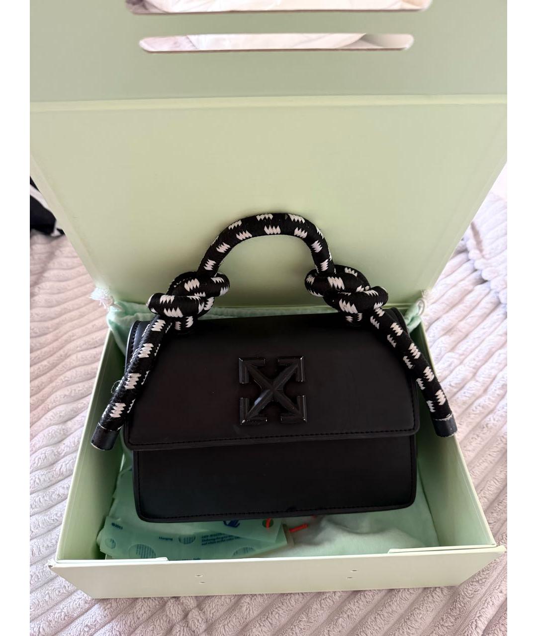 OFF-WHITE Черная кожаная сумка с короткими ручками, фото 5