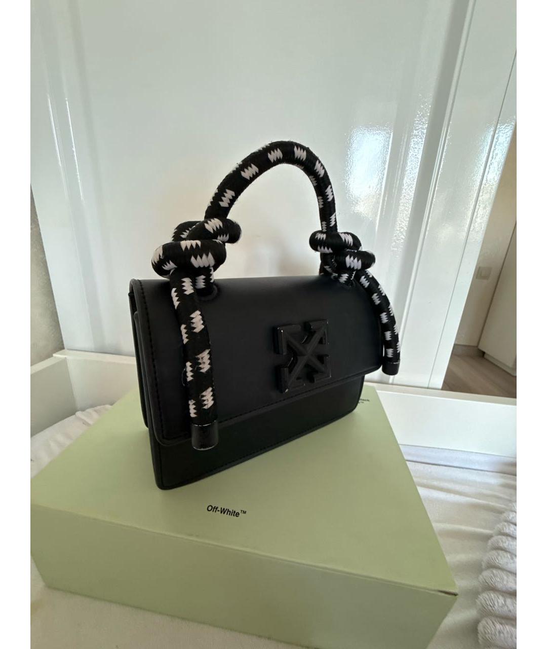 OFF-WHITE Черная кожаная сумка с короткими ручками, фото 2