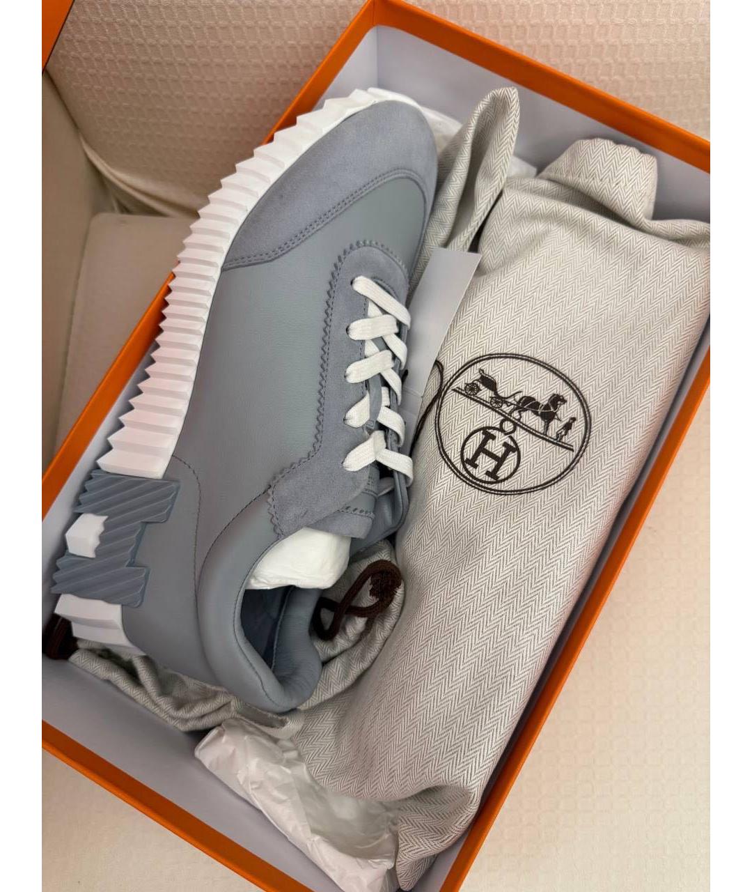 HERMES Серые кожаные низкие кроссовки / кеды, фото 3