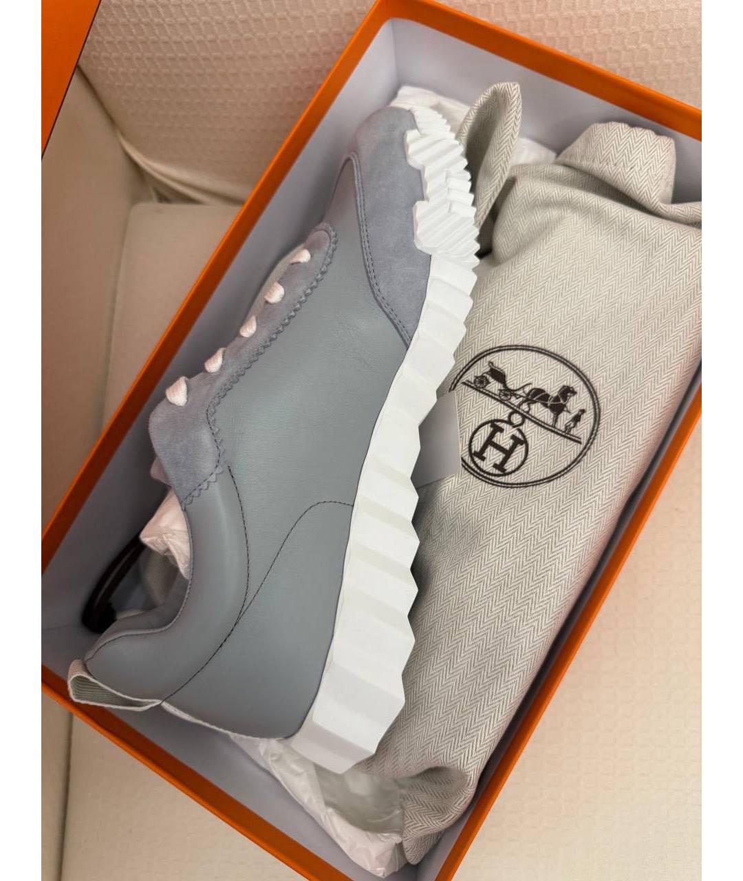 HERMES Серые кожаные низкие кроссовки / кеды, фото 2