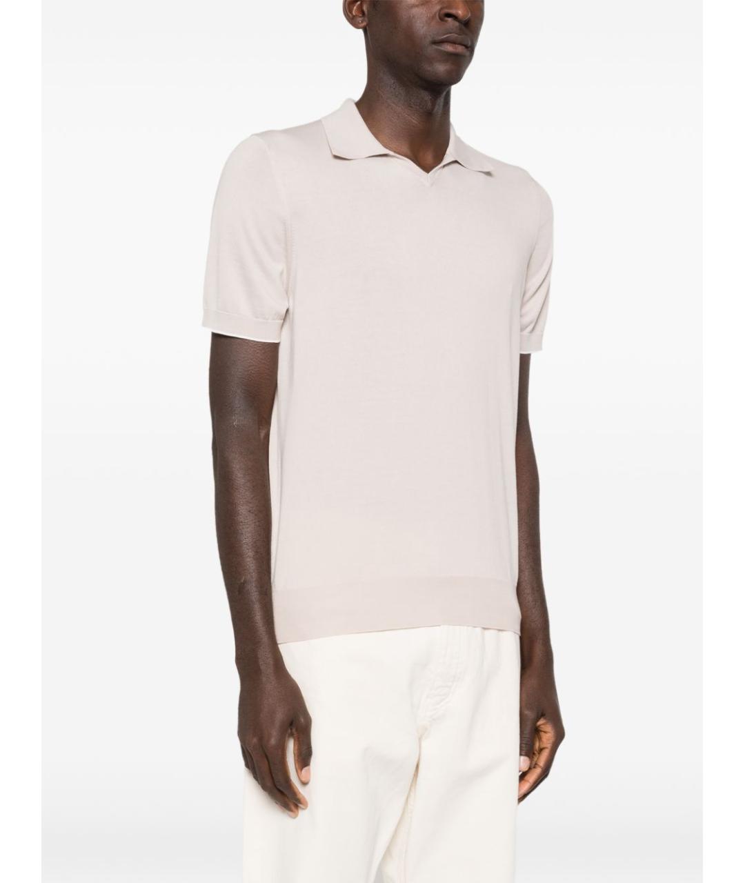 BRUNELLO CUCINELLI Бежевое хлопковое поло с коротким рукавом, фото 5