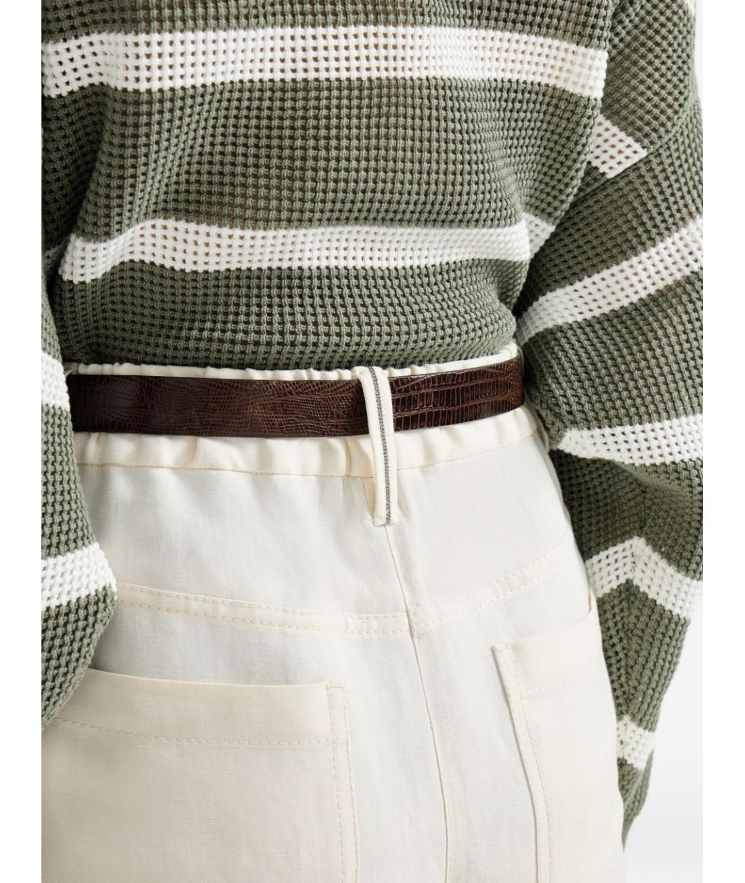 BRUNELLO CUCINELLI Бежевые вискозные прямые брюки, фото 3