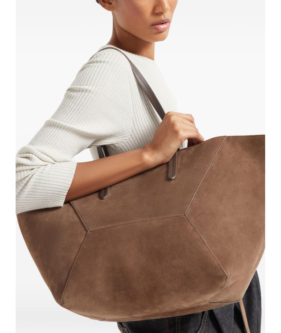 BRUNELLO CUCINELLI Коричневая замшевая сумка тоут, фото 2