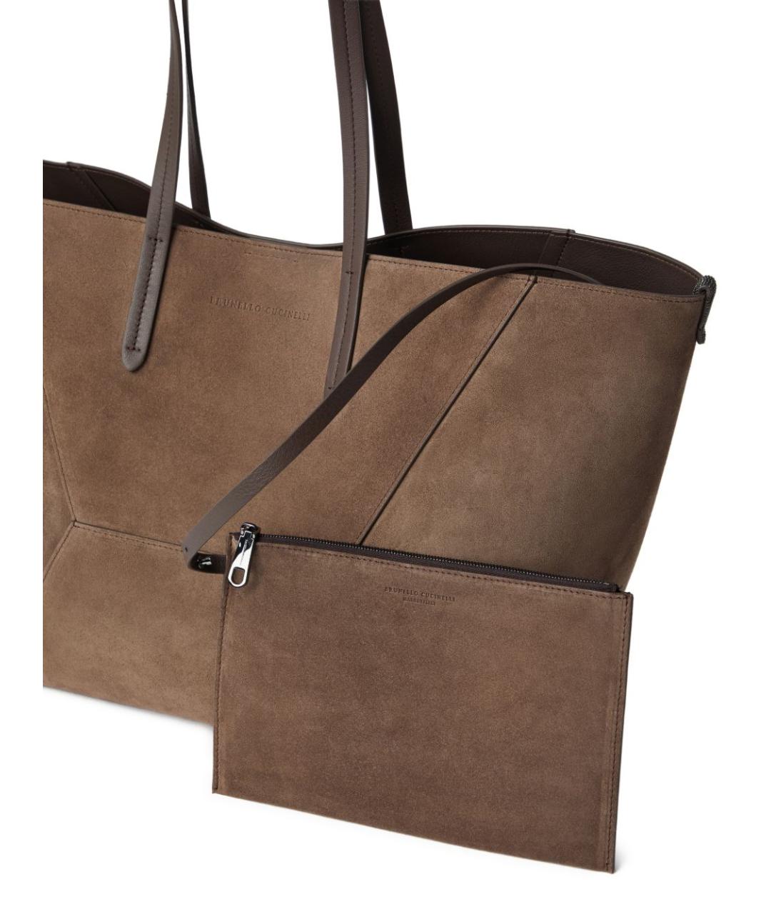 BRUNELLO CUCINELLI Коричневая замшевая сумка тоут, фото 5