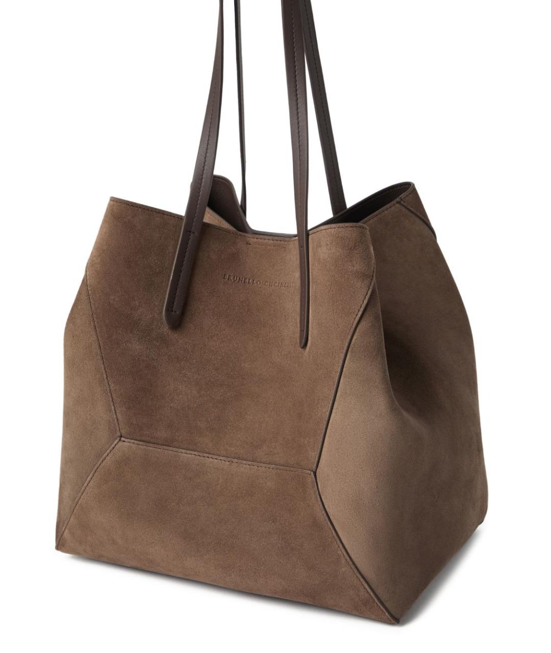 BRUNELLO CUCINELLI Коричневая замшевая сумка тоут, фото 4