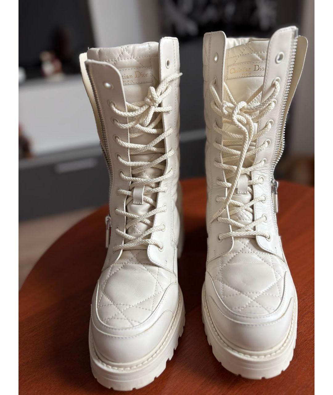 CHRISTIAN DIOR Белые кожаные ботильоны, фото 2
