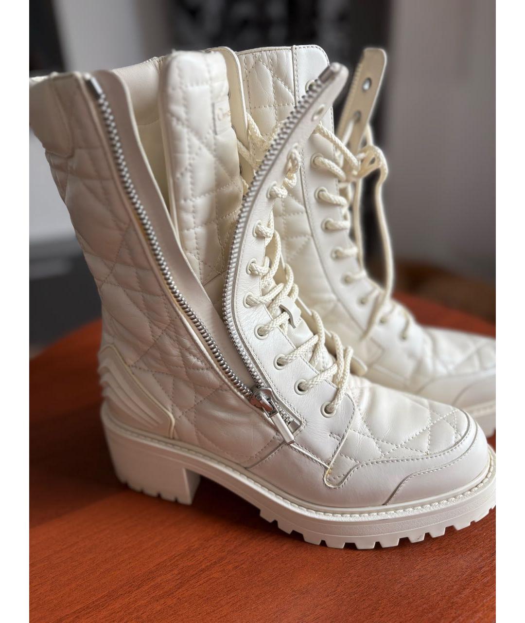 CHRISTIAN DIOR Белые кожаные ботильоны, фото 7