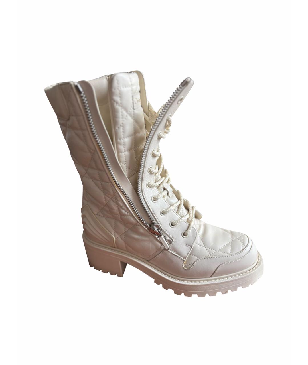 CHRISTIAN DIOR Белые кожаные ботильоны, фото 1