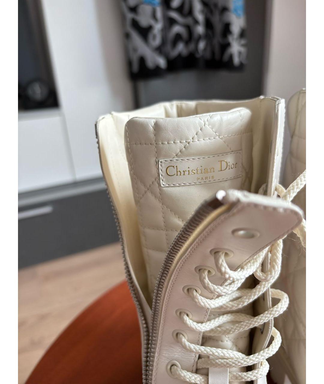 CHRISTIAN DIOR Белые кожаные ботильоны, фото 3