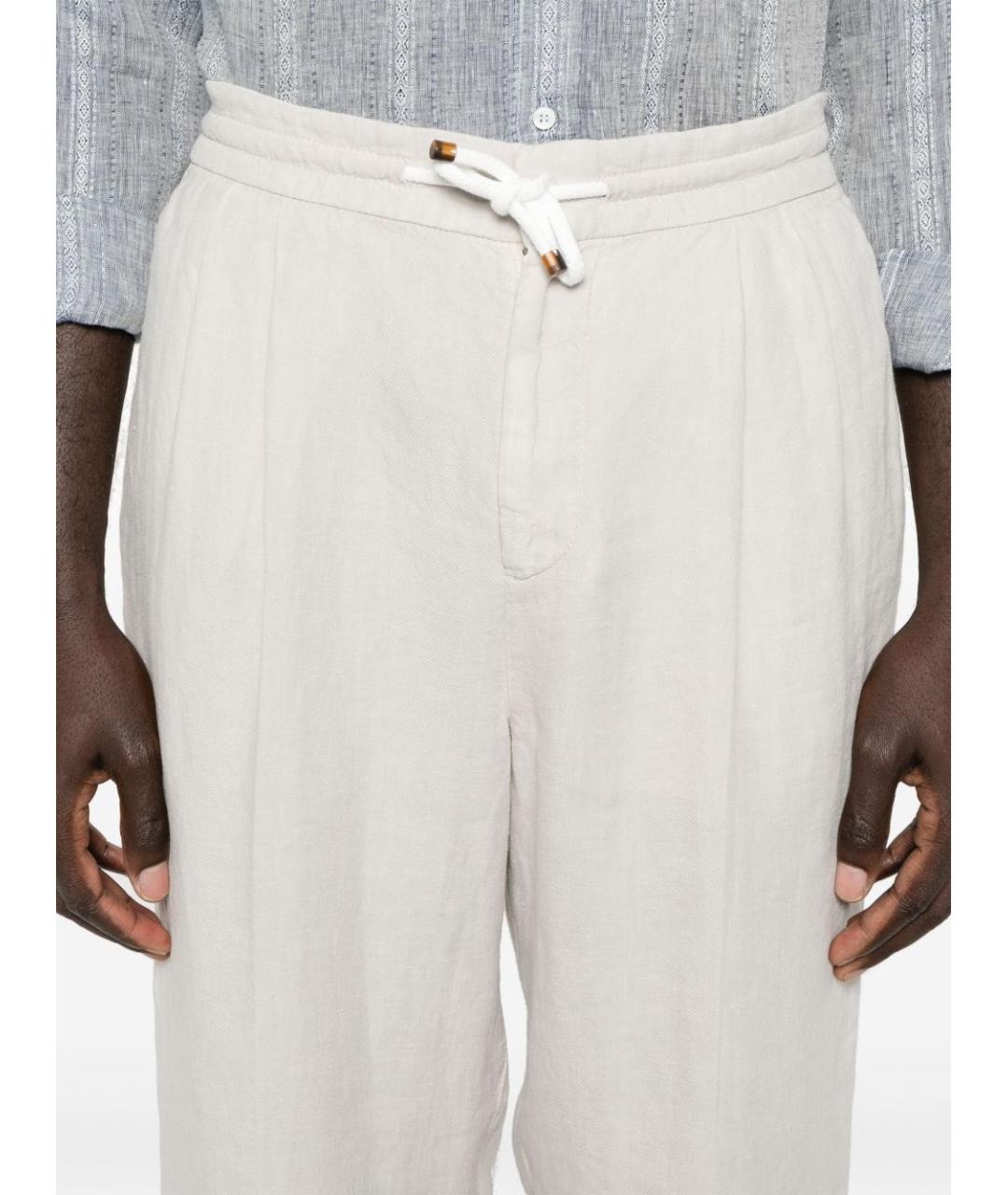 BRUNELLO CUCINELLI Бежевые льняные повседневные брюки, фото 3